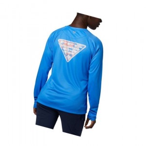 Columbia Tidal PFG Printed Triangle Long Sleeve Sweatshirt Kadın Mavi | 83601-QPOZ