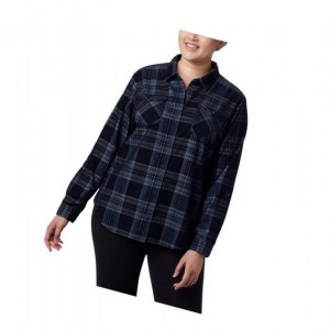 Columbia Times Two Corduroy Long Sleeve Plus Size Gömlek Kadın Lacivert | 70463-LHAT