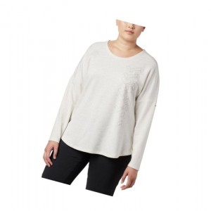 Columbia Times Two Novelty Knit Long Sleeve Plus Size Sweatshirt Kadın Krema | 68493-CNMJ