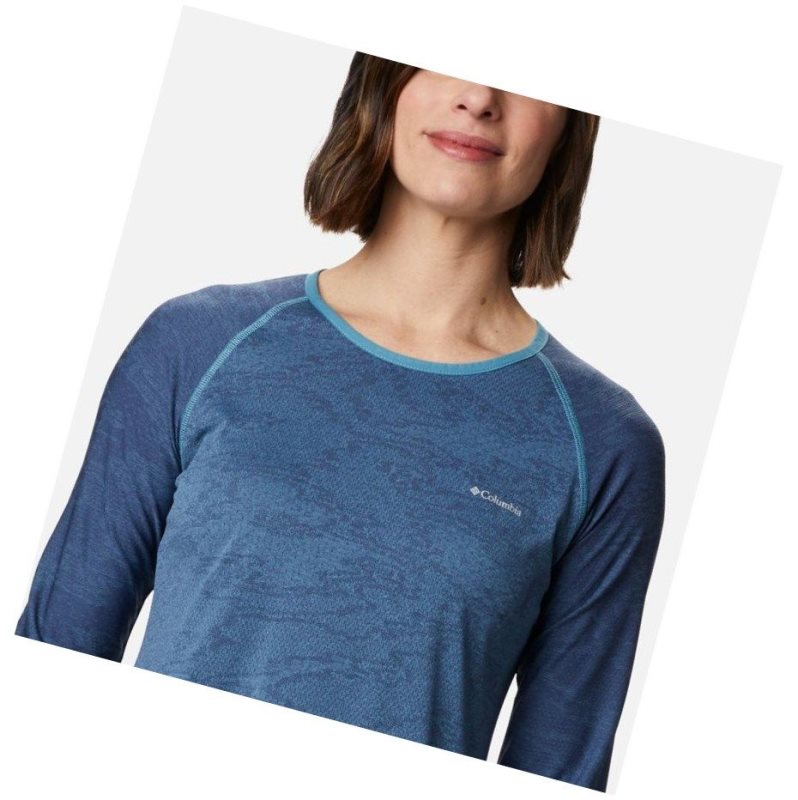 Columbia Adventura Hiking Long Sleeve Sweatshirt Kadın Mavi Camo | 81207-SYKA