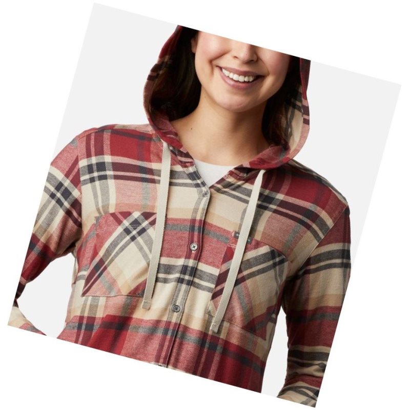 Columbia Anytime Stretch Hooded Long Sleeve Gömlek Kadın Kırmızı Renkli | 79235-OJDS