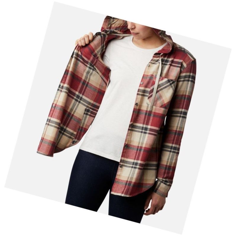 Columbia Anytime Stretch Hooded Long Sleeve Gömlek Kadın Kırmızı Renkli | 79235-OJDS