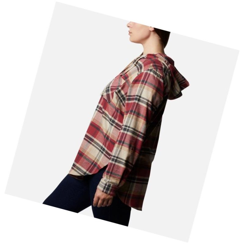 Columbia Anytime Stretch Hooded Long Sleeve Plus Size Gömlek Kadın Kırmızı Renkli | 09876-PRVX