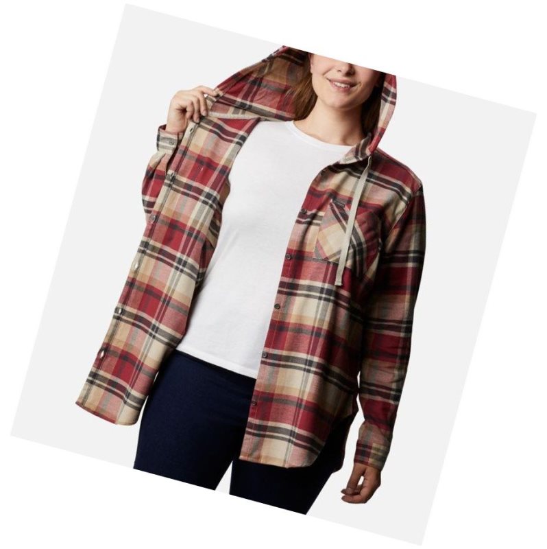 Columbia Anytime Stretch Hooded Long Sleeve Plus Size Gömlek Kadın Kırmızı Renkli | 09876-PRVX