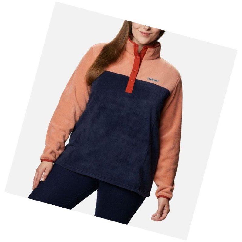 Columbia Benton Springs Half Snap Plus Size Sweatshirt Kadın Pembe Lacivert | 83740-FVLW