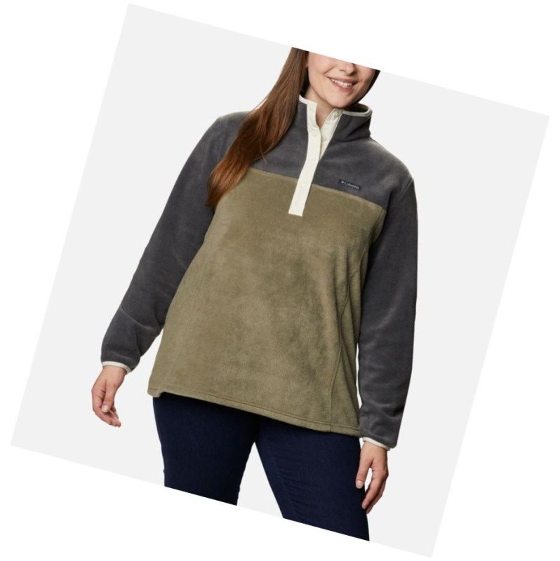 Columbia Benton Springs Half Snap Plus Size Sweatshirt Kadın Koyu Gri Yeşil | 32408-CVGM