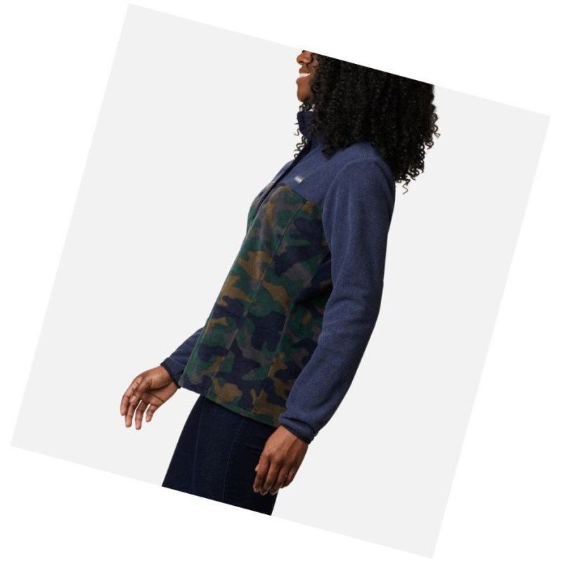 Columbia Benton Springs Printed Half Snap Fleece Sweatshirt Kadın Lacivert Camo | 63508-FKGR