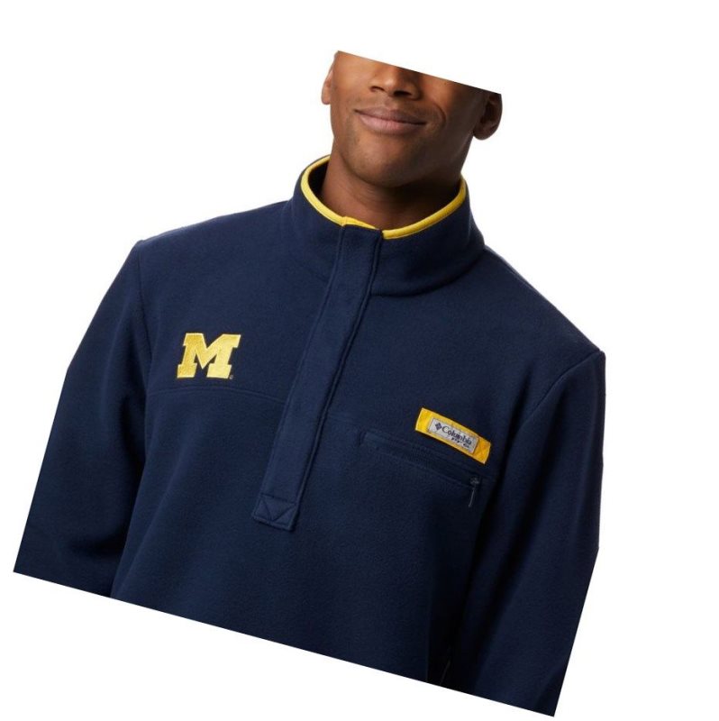 Columbia Collegiate PFG Harborside Fleece - Michigan Mont Erkek Lacivert | 13857-WNUZ