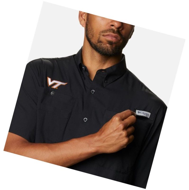 Columbia Collegiate PFG Tamiami Short Sleeve - Virginia Tech Gömlek Erkek Siyah | 67981-ULTO