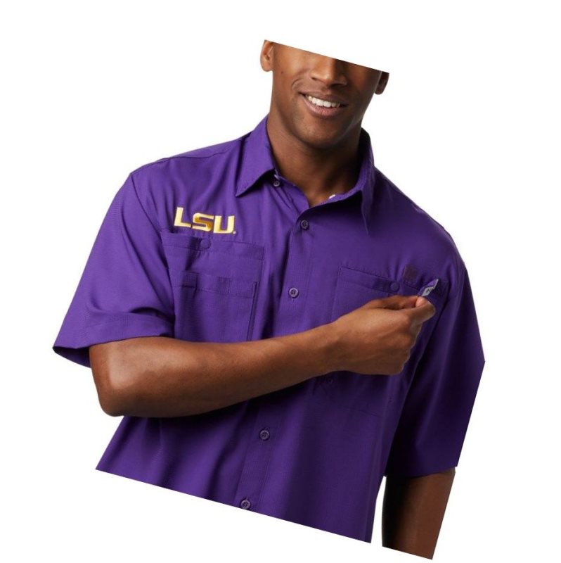 Columbia Collegiate PFG Tamiami Short Sleeve - LSU Gömlek Erkek Mor | 52186-ABZY