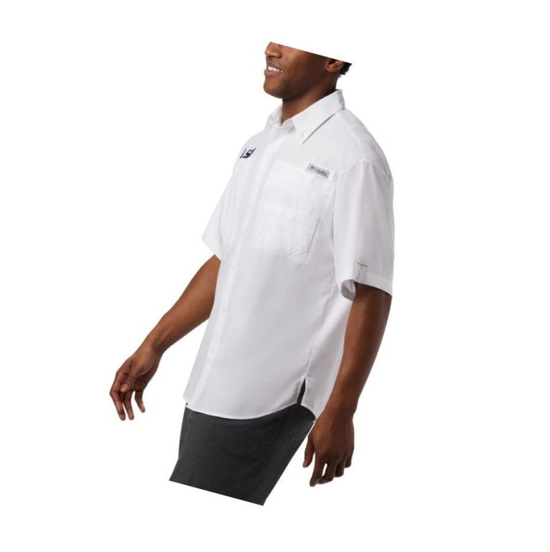 Columbia Collegiate PFG Tamiami Short Sleeve - LSU Gömlek Erkek Beyaz | 06791-DARL