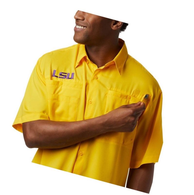 Columbia Collegiate PFG Tamiami Short Sleeve - LSU Gömlek Erkek Sarı | 04675-QESP
