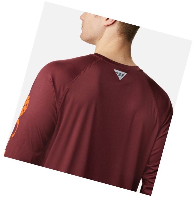 Columbia Collegiate PFG Terminal Tackle Long Sleeve - Virginia Tech Sweatshirt Erkek Koyu Bordo Kahverengi Turuncu | 28540-TYKQ