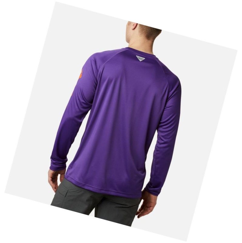 Columbia Collegiate PFG Terminal Tackle Long Sleeve - Clemson Sweatshirt Erkek Mor Turuncu | 07459-HPNX