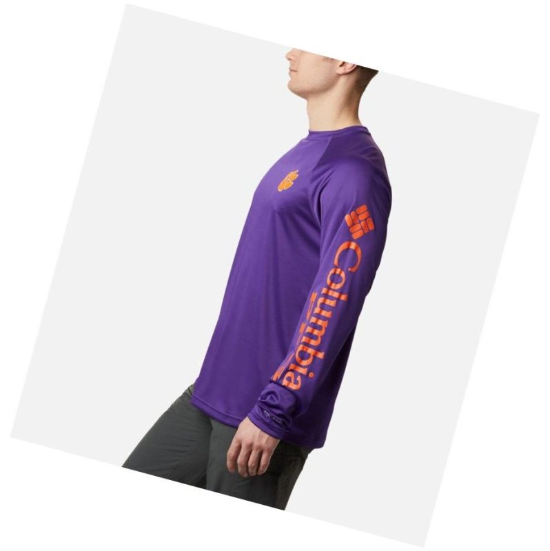 Columbia Collegiate PFG Terminal Tackle Long Sleeve - Clemson Sweatshirt Erkek Mor Turuncu | 07459-HPNX