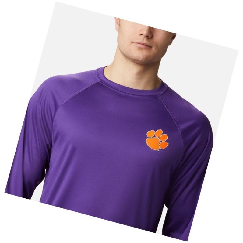 Columbia Collegiate PFG Terminal Tackle Long Sleeve - Clemson Sweatshirt Erkek Mor Turuncu | 07459-HPNX
