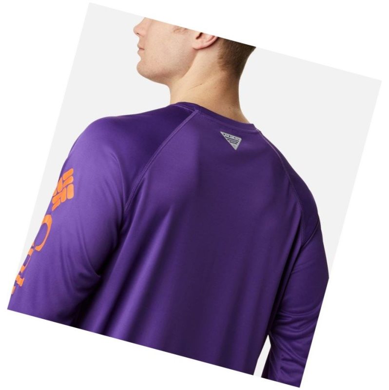 Columbia Collegiate PFG Terminal Tackle Long Sleeve - Clemson Sweatshirt Erkek Mor Turuncu | 07459-HPNX