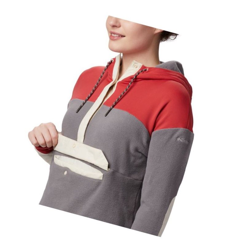 Columbia Exploration Fleece Anorak Kapşonlu Kadın Gri Kırmızı | 78039-REXL