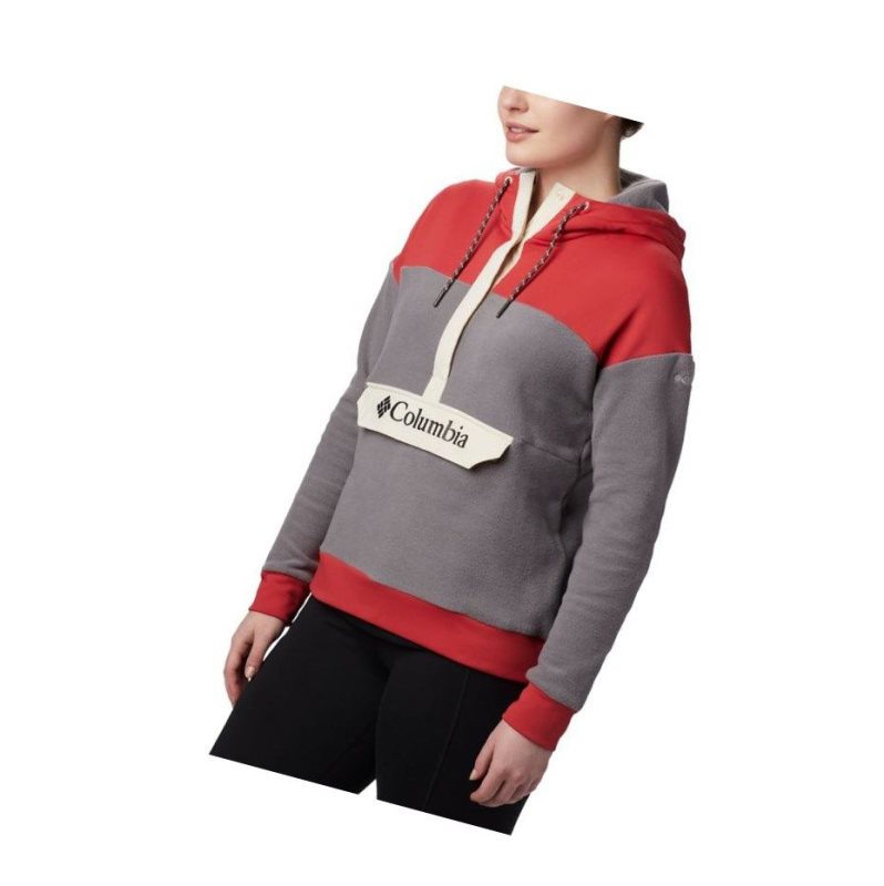 Columbia Exploration Fleece Anorak Kapşonlu Kadın Gri Kırmızı | 78039-REXL