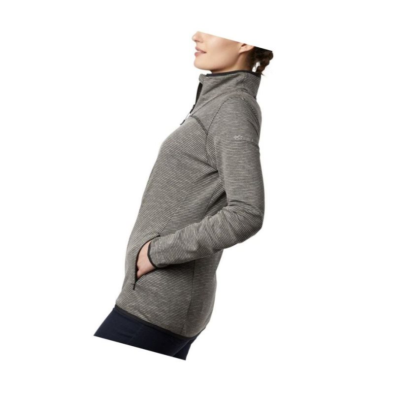 Columbia Firwood Camp Striped Full Zip Fleece Mont Kadın Siyah | 81746-WDYL