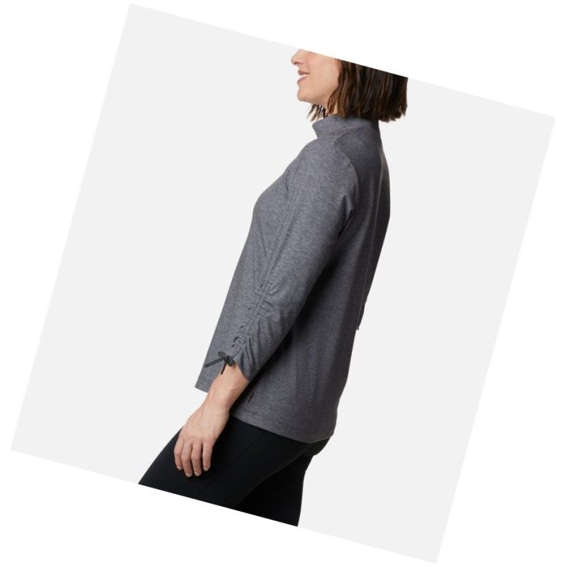 Columbia Firwood Ribbed Knit Three-Quarter Sleeve Sweatshirt Kadın Koyu Gri | 21084-OKEB