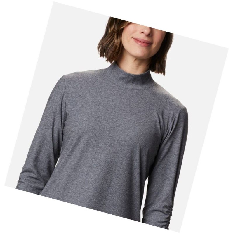 Columbia Firwood Ribbed Knit Three-Quarter Sleeve Sweatshirt Kadın Koyu Gri | 21084-OKEB