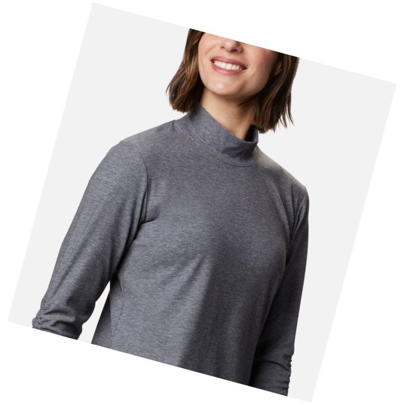 Columbia Firwood Ribbed Knit Three-Quarter Sleeve Sweatshirt Kadın Koyu Gri | 21084-OKEB