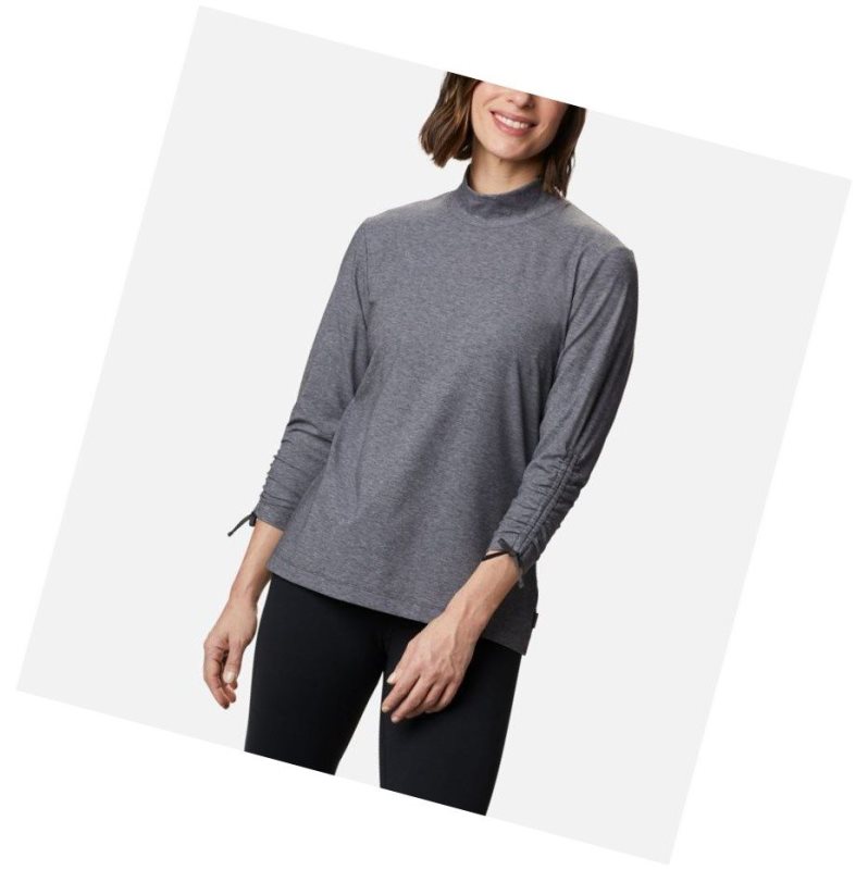 Columbia Firwood Ribbed Knit Three-Quarter Sleeve Sweatshirt Kadın Koyu Gri | 21084-OKEB