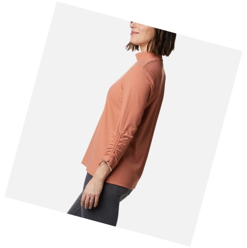 Columbia Firwood Ribbed Knit Three-Quarter Sleeve Sweatshirt Kadın Pembe | 06271-OYHU