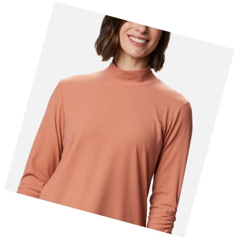 Columbia Firwood Ribbed Knit Three-Quarter Sleeve Sweatshirt Kadın Pembe | 06271-OYHU