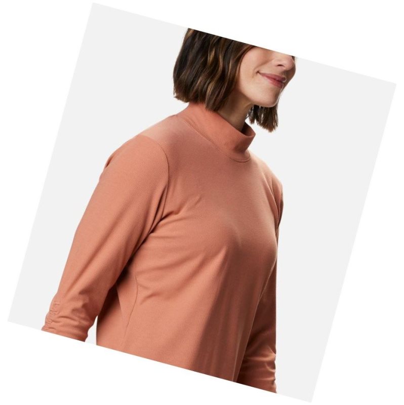 Columbia Firwood Ribbed Knit Three-Quarter Sleeve Sweatshirt Kadın Pembe | 06271-OYHU