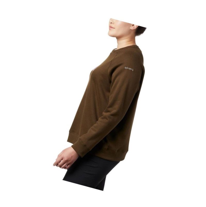 Columbia Hart Mountain Long Sleeve Graphic Crew Plus Size Sweatshirt Kadın Zeytin Yeşili | 73168-ZDVT