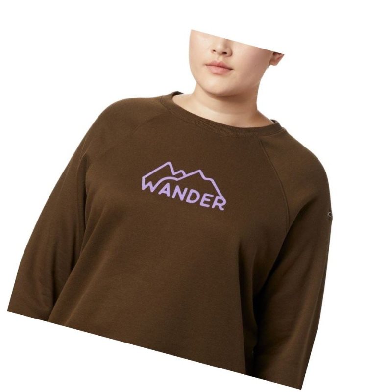 Columbia Hart Mountain Long Sleeve Graphic Crew Plus Size Sweatshirt Kadın Zeytin Yeşili | 73168-ZDVT