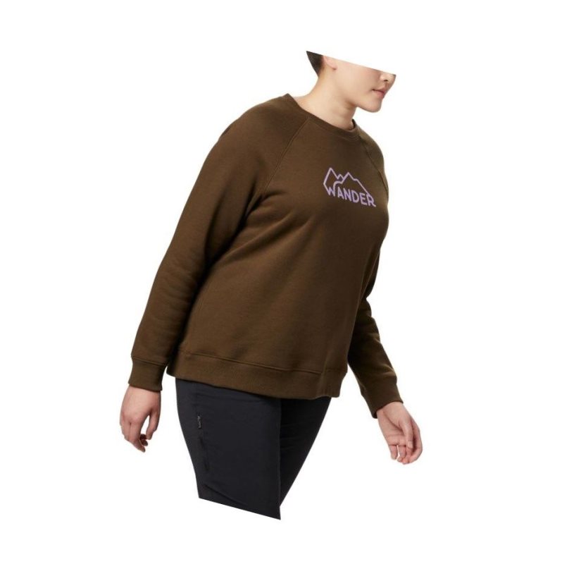 Columbia Hart Mountain Long Sleeve Graphic Crew Plus Size Sweatshirt Kadın Zeytin Yeşili | 73168-ZDVT