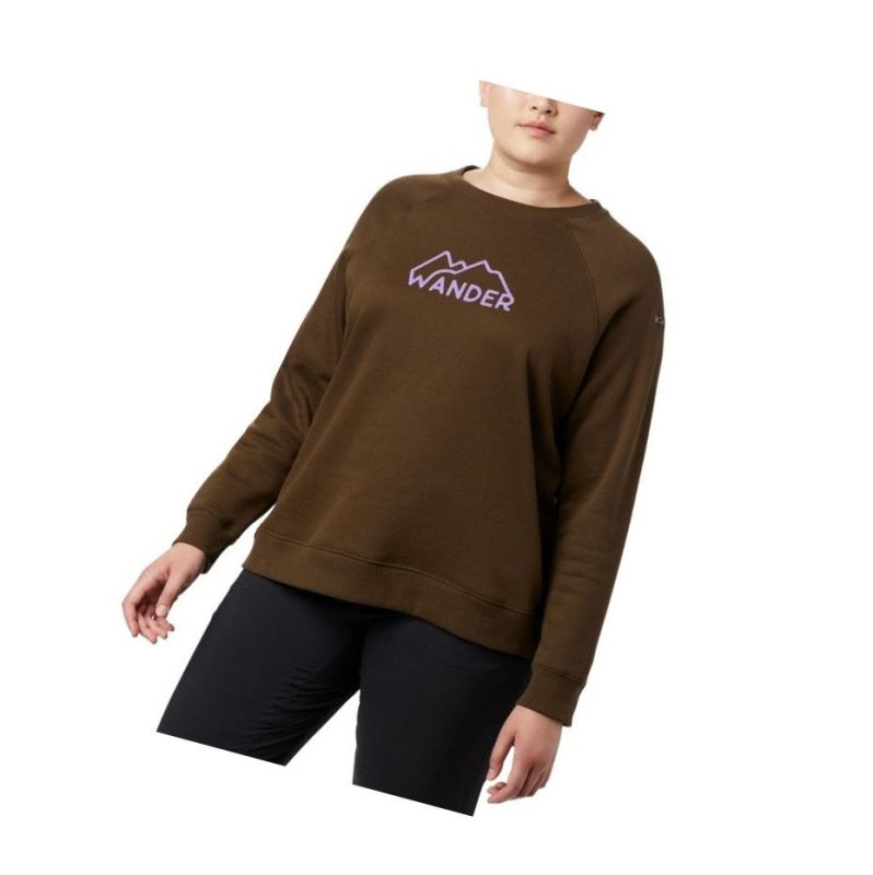 Columbia Hart Mountain Long Sleeve Graphic Crew Plus Size Sweatshirt Kadın Zeytin Yeşili | 73168-ZDVT