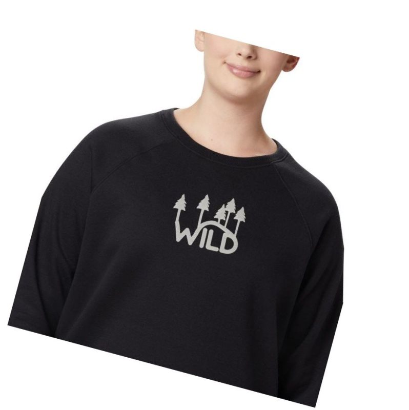 Columbia Hart Mountain Long Sleeve Graphic Crew Plus Size Sweatshirt Kadın Siyah | 34952-AREW
