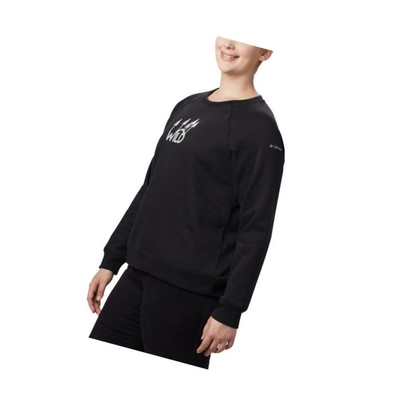 Columbia Hart Mountain Long Sleeve Graphic Crew Plus Size Sweatshirt Kadın Siyah | 34952-AREW