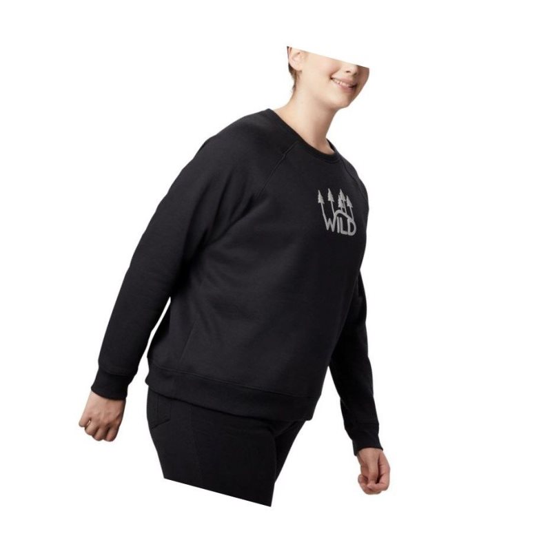 Columbia Hart Mountain Long Sleeve Graphic Crew Plus Size Sweatshirt Kadın Siyah | 34952-AREW