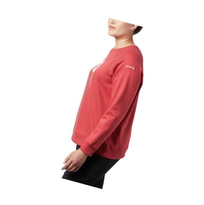 Columbia Hart Mountain Long Sleeve Graphic Crew Plus Size Sweatshirt Kadın Kırmızı | 03628-VCKS