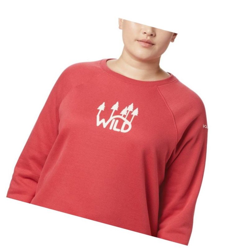 Columbia Hart Mountain Long Sleeve Graphic Crew Plus Size Sweatshirt Kadın Kırmızı | 03628-VCKS