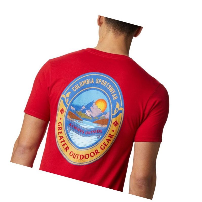 Columbia Lakel Tişört Erkek Mavi Kırmızı | 92134-PDHL
