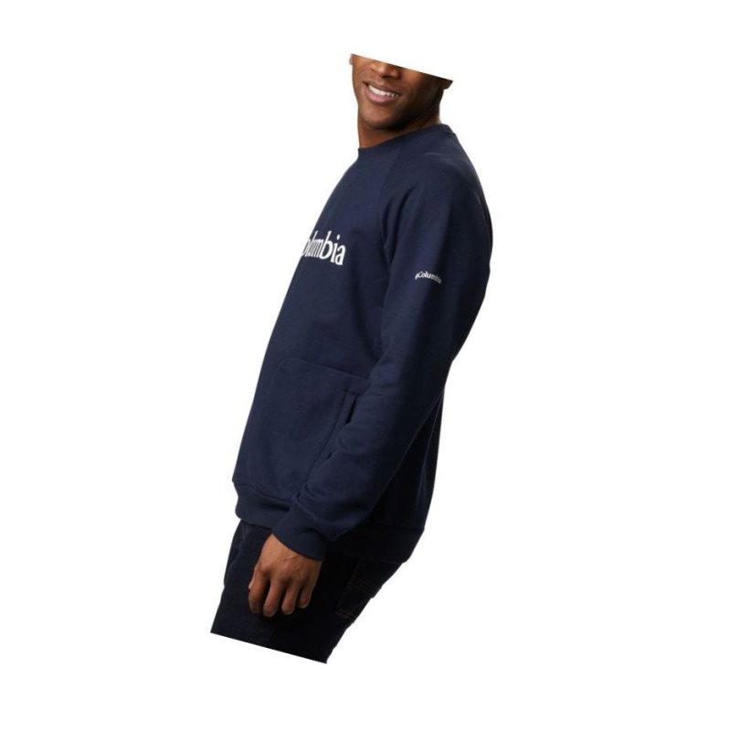 Columbia Lodge Crew Big Sweatshirt Erkek Lacivert Beyaz | 35906-RZLB