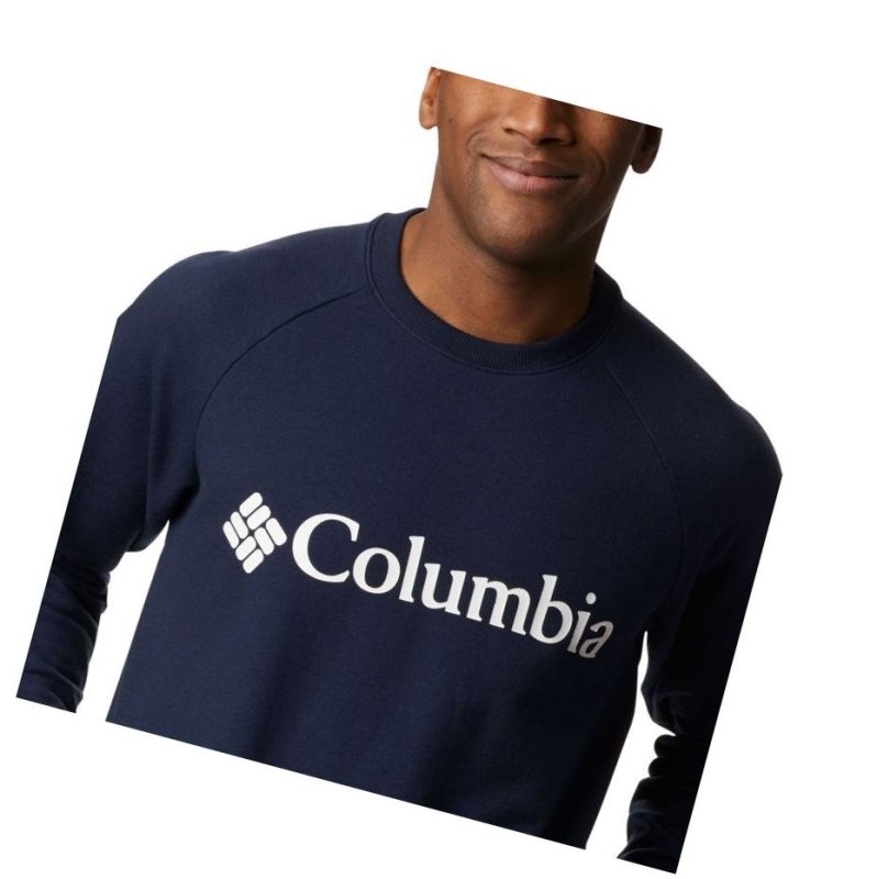 Columbia Lodge Crew Big Sweatshirt Erkek Lacivert Beyaz | 35906-RZLB