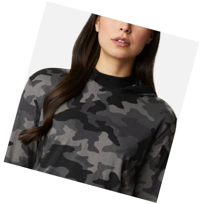 Columbia Lodge Hooded Tunic Sweatshirt Kadın Siyah Camo | 65749-AILZ