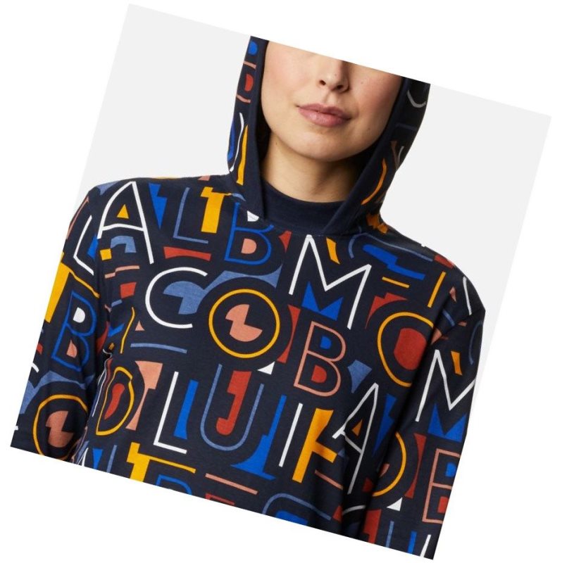 Columbia Lodge Hooded Tunic Sweatshirt Kadın Lacivert | 05891-ENHU