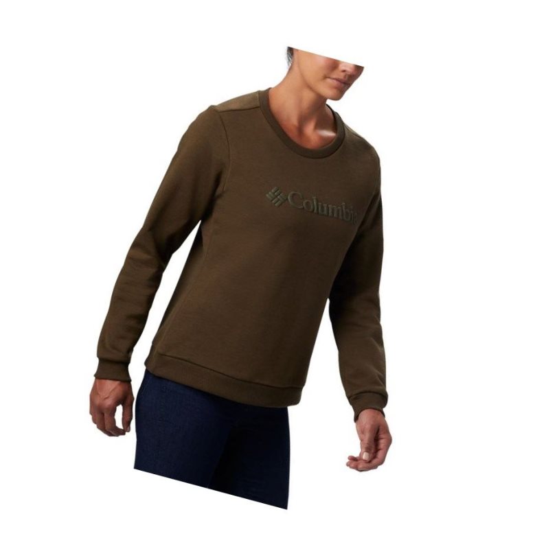 Columbia Logo Crew Top Sweatshirt Kadın Zeytin Yeşili | 15327-SPFE