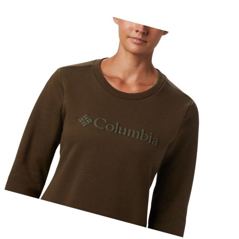 Columbia Logo Crew Top Sweatshirt Kadın Zeytin Yeşili | 15327-SPFE