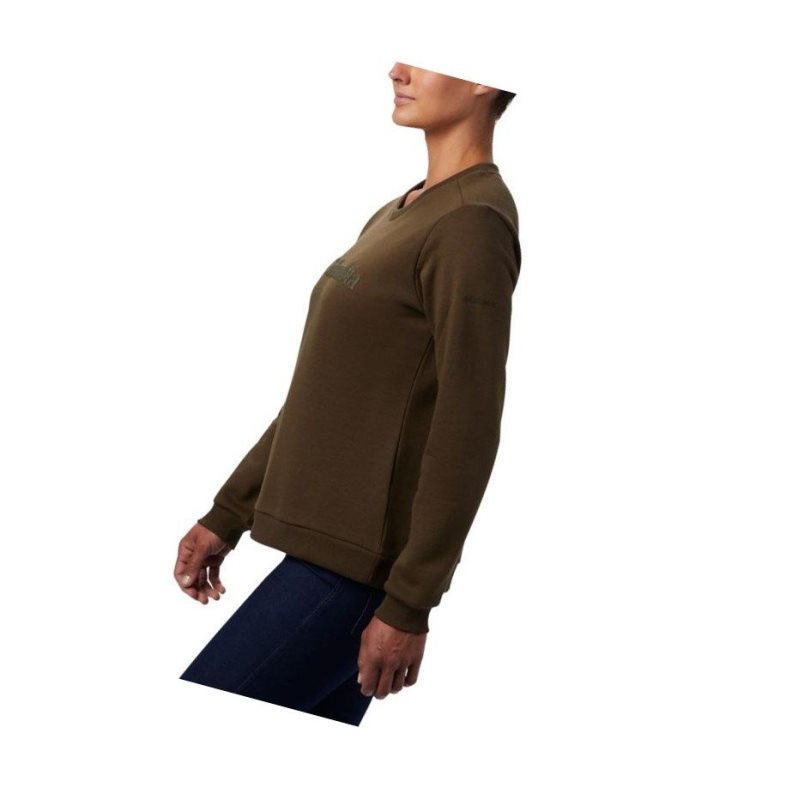 Columbia Logo Crew Top Sweatshirt Kadın Zeytin Yeşili | 15327-SPFE