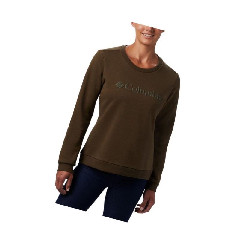 Columbia Logo Crew Top Sweatshirt Kadın Zeytin Yeşili | 15327-SPFE