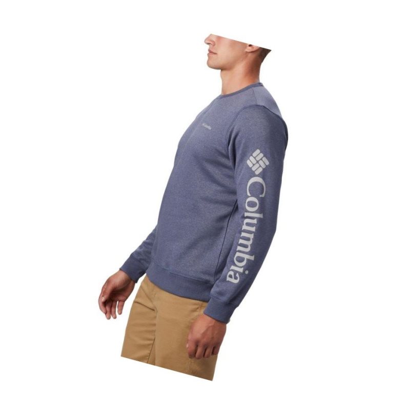 Columbia Logo Fleece Crew Big Sweatshirt Erkek Koyu Mavi Gri | 89120-MCBZ